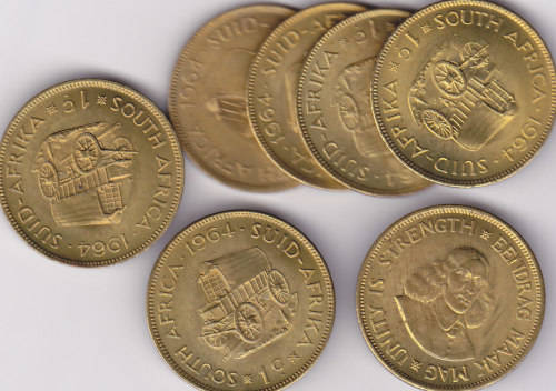 1964 ONE CENT - BRILLIANT UNC COINS (7 COINS - BID PER COIN),