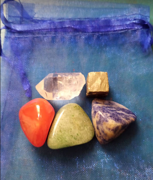 FIVE element forces or energies Earth, Air (Wind), Water, Fire and Storm. With pouch