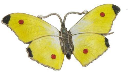 Hallmarked Silver Butterfly Brooch with Enameling **Beautiful Piece**