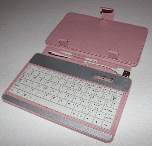 LIGHT PINK Foldable leather-like cover with USB keyboard and touch pen stylus:  For 7 inch tablets