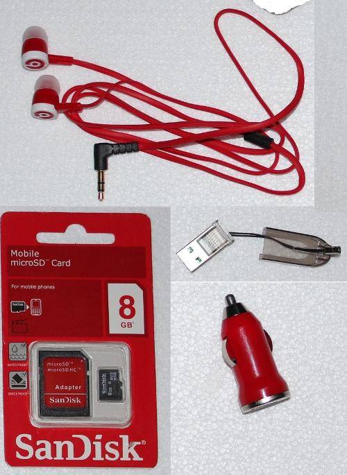 Tablet accessories pack: 8GB micro SD +  earphones  + USB micro SD reader + USB car charger + STYLUS