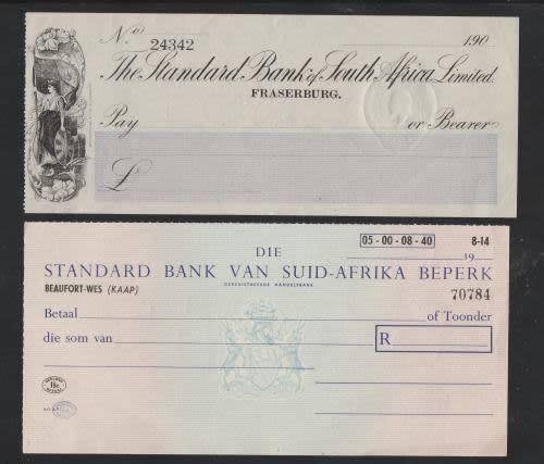 X2 Old Standard Bank Cheques (Unused -- FINE) LATE START