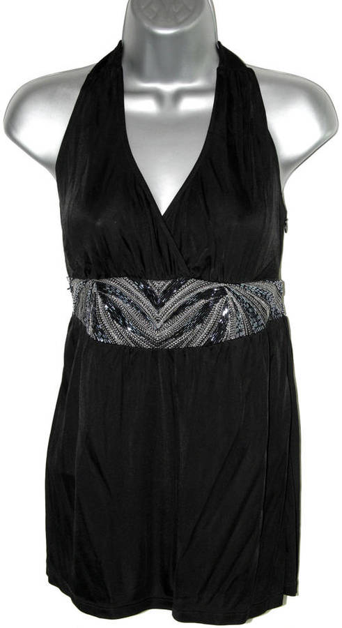 NEXT black beaded halterneck top size 10-12