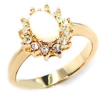Simulated Opal and Cubic Zirconia Engagement Ring Size 9