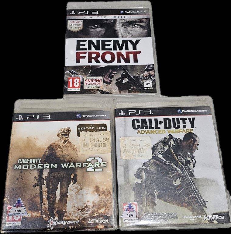 PS3 3 GAMES FOR ONE BID ENEMY FRONT/MODERN WAREFARE 2/CALL OF DUTY ADVANCED WAREFARE