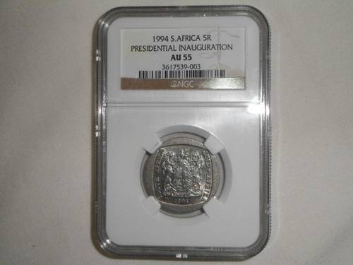 *** AU 55 *** Nelson Mandela 1994 Inauguration R5 - NGC Graded - Rare!!! Complete your Set! ***