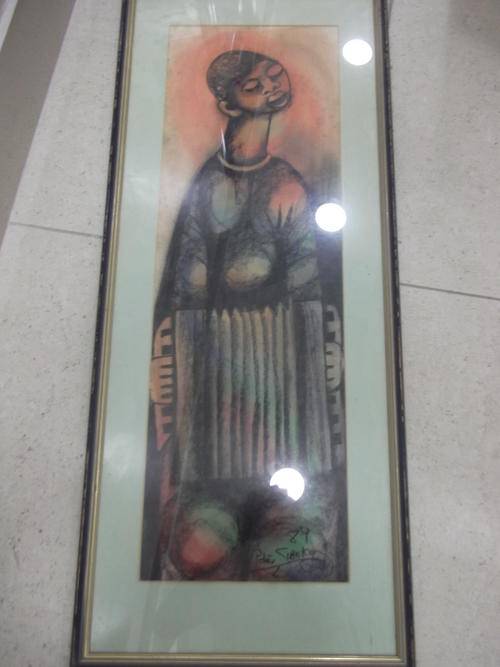 PETER SIBEKO MIXED MEDIA ON PAPER FRAMED