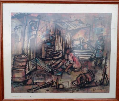 Painting signed  (Ephraim Mojalife Ngatane)  born 1938-1943