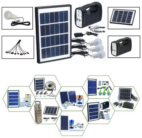 Home Solar System - Battery Control Unit, 3 LED Lamps, Solar Panel, Remote & 10 in 1 Charging Cable