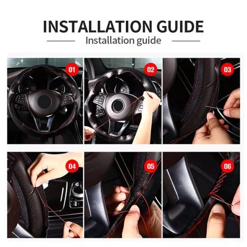 Universal DIY Faux Leather Car Steering Wheel Cover Kit - Black Stitching