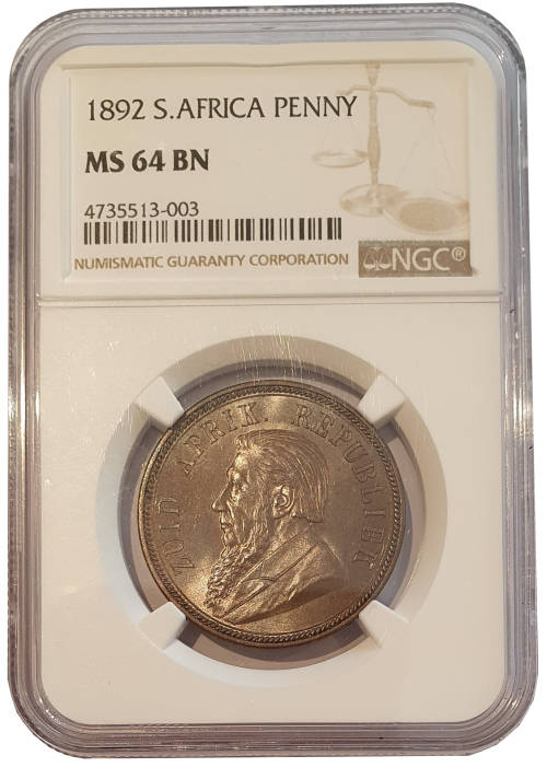 **Premium ZAR R1 Auction** 1892 1P MS64 BN