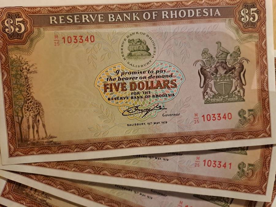 WOW 10x $5 Rhodesian banknotes in sequence