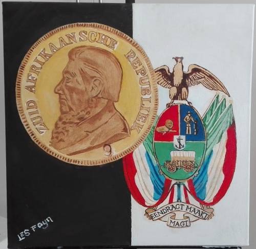 Oil Painting of ZAR Single 9 Coin with ZAR Crest by SA Artist Les Foyn - Approx 51x51cm