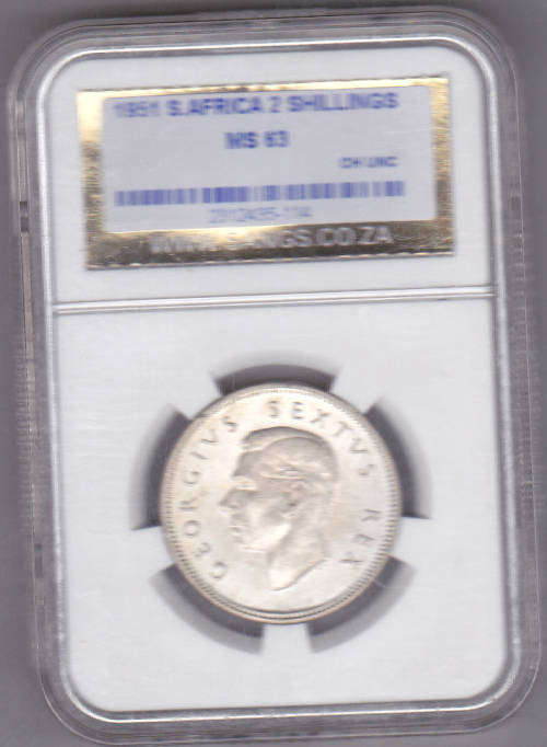 1951 2 shillings Sangs graded MS63