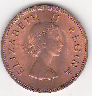 1955 half penny in RED color and UNC grade Rare in this grade