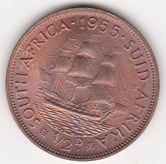 1955 half penny in RED color and UNC grade Rare in this grade