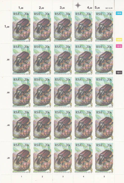 1987 S A Beatles Full sheets of 25 each 14c,20c,25c,35c MNH SACC 620-23 FV R23.50