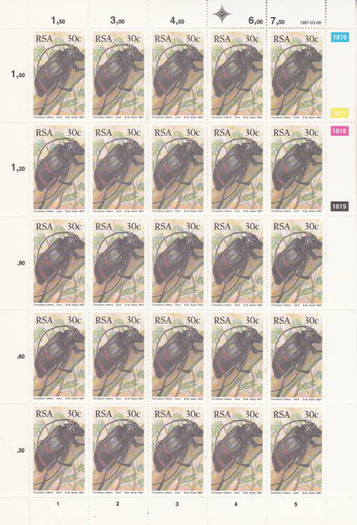 1987 S A Beatles Full sheets of 25 each 14c,20c,25c,35c MNH SACC 620-23 FV R23.50