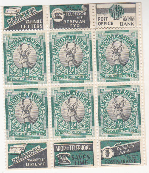 1935 Union half penny Booklet no 10 pane of 6 MNH Inv Wm