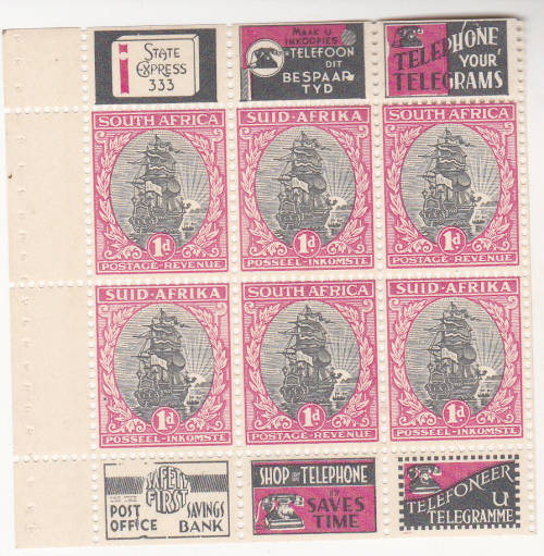 1935 Union 1d Booklet no10 pane of 6 MNH upright Wm
