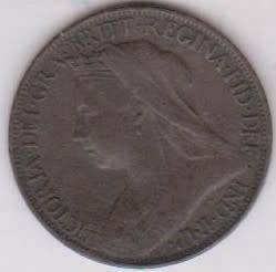 1900 Great Britain farthing in EF grade