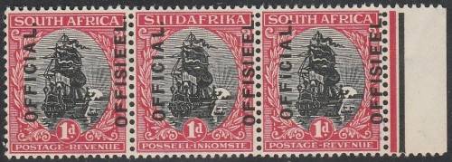 1926 UNION OF S A 1d OFFICIAL marginal strip of 3 MNH SACC 3