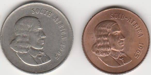 1965 R S A 20centenglish in VF grade , 2 cent in Unc grade