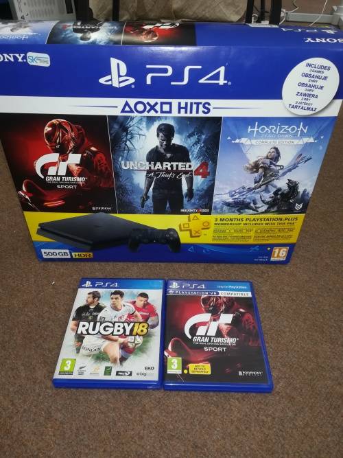 PS4 500GB SLIM CONSOLE + 1 CONTROLLER + 2 GAMES  (LIKE NEW, 4 MONTHS OLD WITH GUARANTEE SLIP)