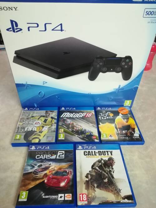 PS4 500GB SLIM CONSOLE + 1 CONTROLLER + 5 GAMES (LIKE NEW, 4 MONTHS OLD WITH GUARANTEE SLIP)