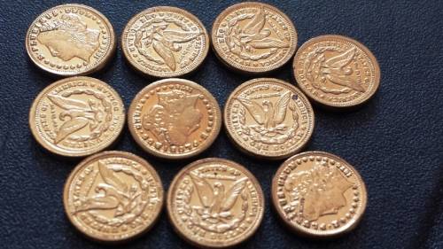 10 x LIBERTY DOLLAR MINIATURE GOLD CLAD ORE NUGGETS. 0.81g EACH. + GET 10 NUGGETS FREE!