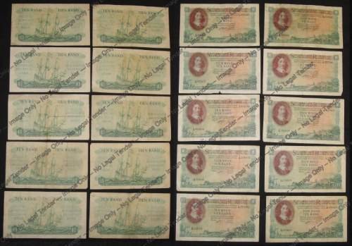 10 x 1962 G. RISSIK R10 NOTES - MORE THAN HALF A CENTURY OLD! BID PER NOTE TO TAKE ALL.