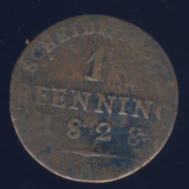 1828 A 1 Pfennig Coin, German States - Prussia *** RARE!!  189 YEARS OLD !!!