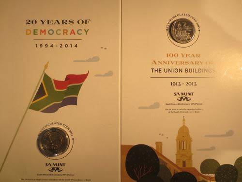 2014 - 20 Years of Democracy R5 & 100 Year Anniversary of Union Buildings R2 TWIN Coin Set - NEW