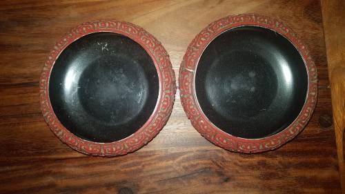 A PAIR OF CHINESE CARVED RED LACQUER POT
