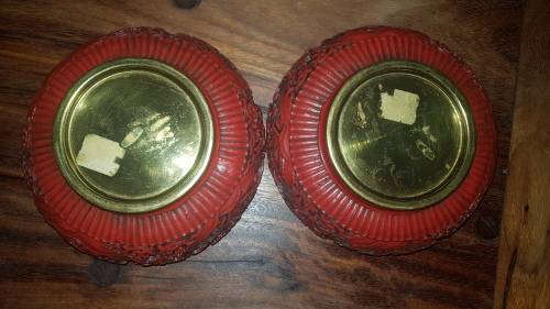 A PAIR OF CHINESE CARVED RED LACQUER POT