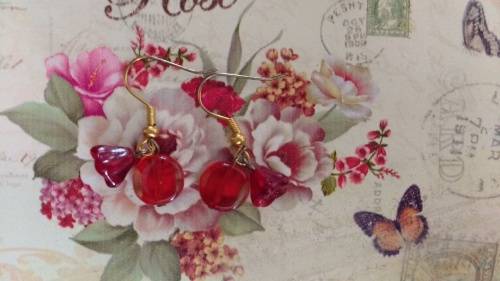 Red Cirle and Flower Earrings