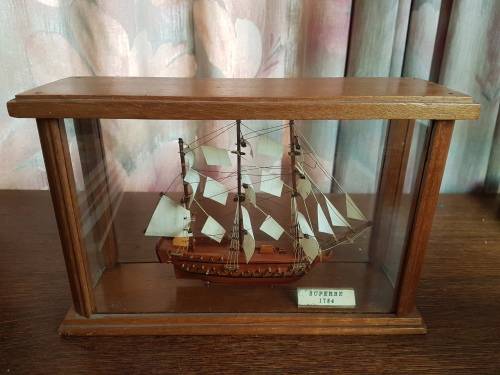 sailing ship in glass case