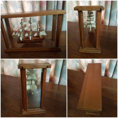 sailing ship in glass case