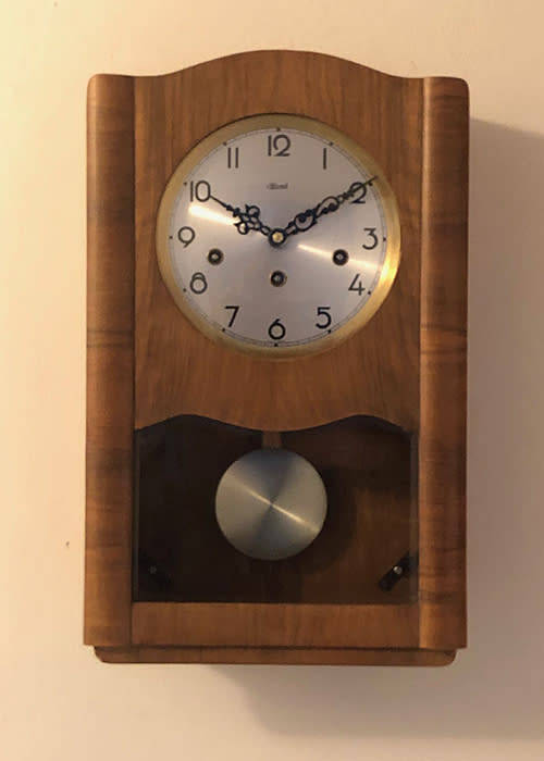 ANTIQUE WOODEN WALL CLOCK, HERMLE WESTMINSTER CHIME