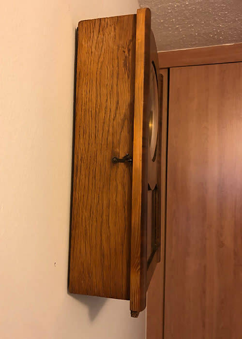 ANTIQUE WOODEN WALL CLOCK, HERMLE WESTMINSTER CHIME