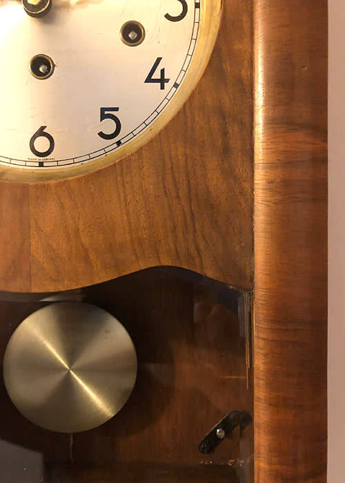 ANTIQUE WOODEN WALL CLOCK, HERMLE WESTMINSTER CHIME