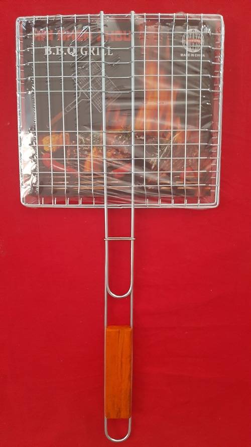 Braai grill with wooden handle, grid size 23x21cm