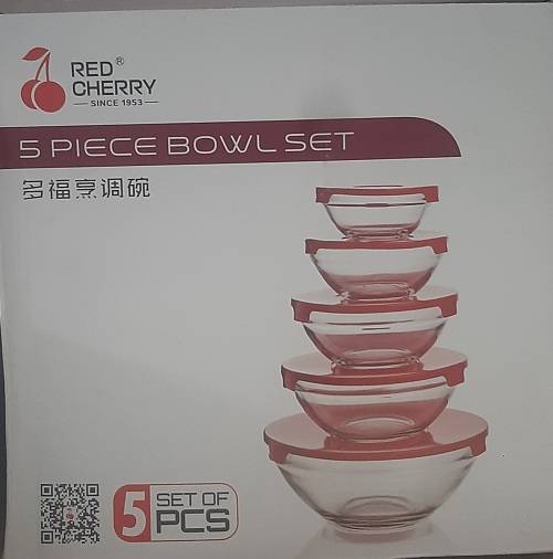 *New Stock* 5 Piece Glass Bowl Set, with Lids