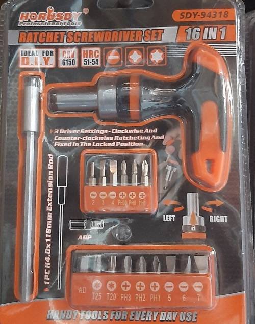 16 in 1 Ratchet Screwdriver Set, with Extension Rod, and 14 Bits, 3 driver settings, must have