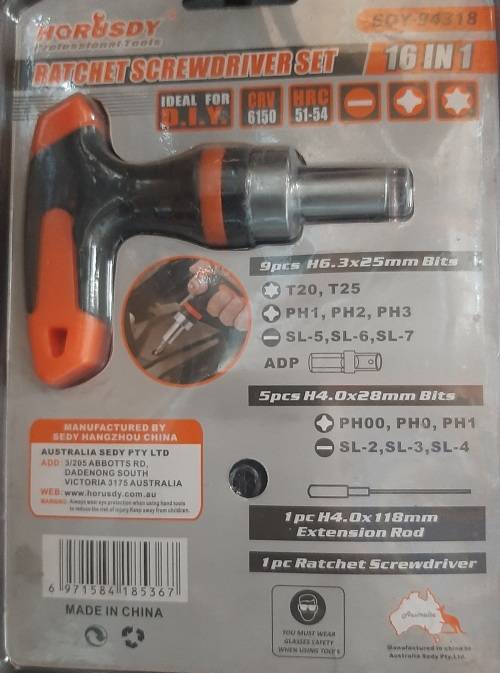 16 in 1 Ratchet Screwdriver Set, with Extension Rod, and 14 Bits, 3 driver settings, must have