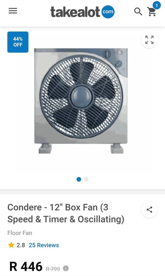 12` Box Fan (Takealot price R546)
