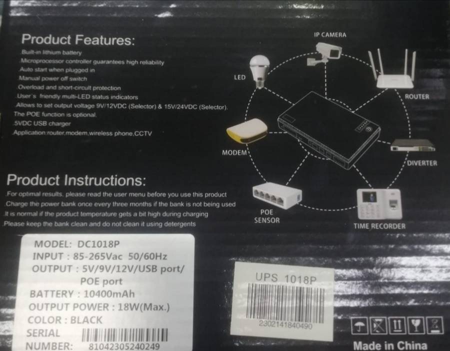 10400mah UPS Backup Power Network Portable Powerbank Multifunctional Mini Dc UPS with USB input