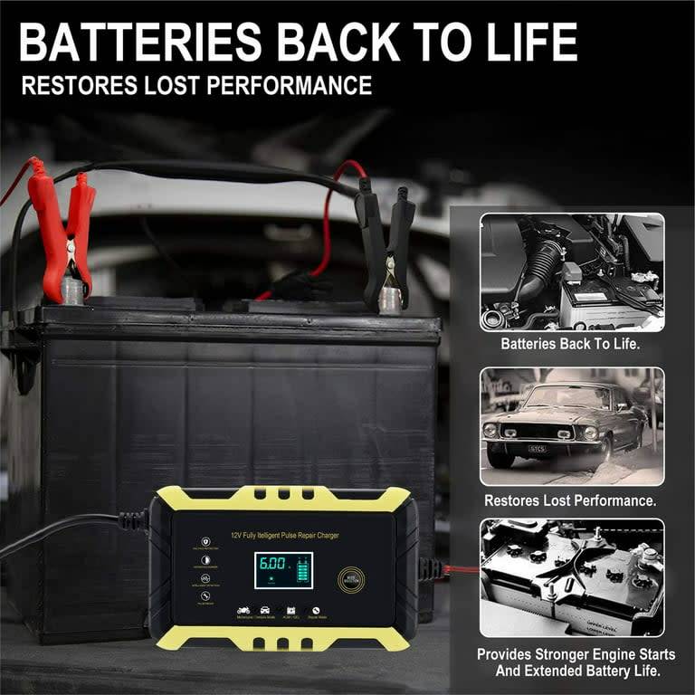12V Intelligent pulse repair charger, LCD display, overvoltage protection, full power auto stop