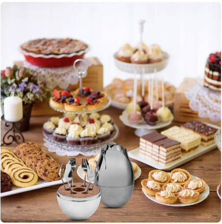 Silver Rose Egg 8 piece cutlery set
