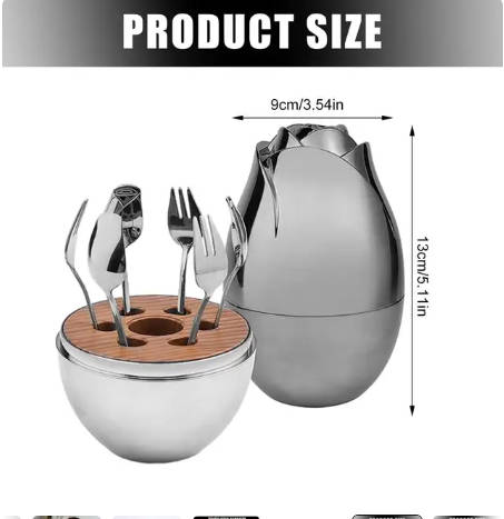 Silver Rose Egg 8 piece cutlery set